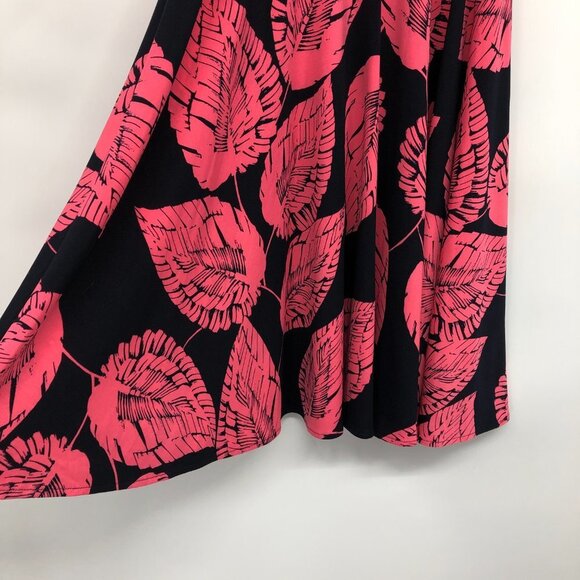 Maggy London Coral Leaf Pattern Faux Wrap Dress Size 4 - Picture 7 of 16